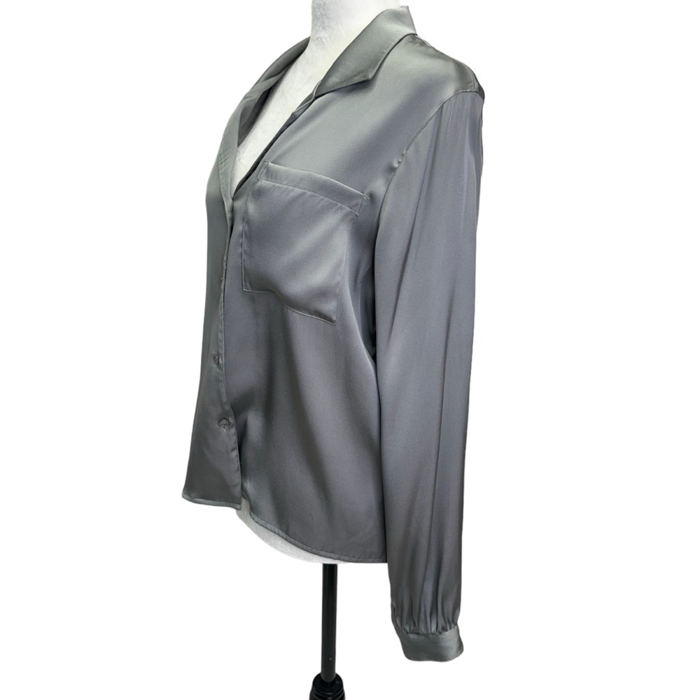 Anine Bing Grey Silk Long Sleeve Button Down Blouse Size S - Picture 8 of 15